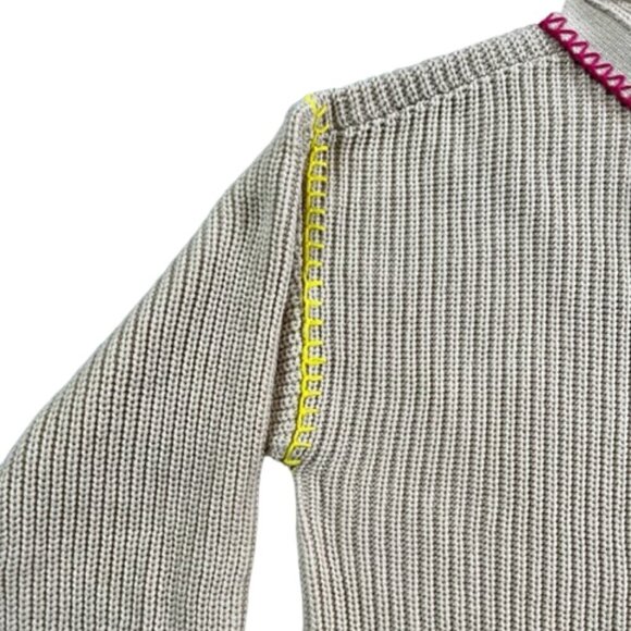 Anthropology NWT Kerri Rosenthal Beige Smiley Face Stitch Hooded Cardigan Medium - Picture 6 of 14